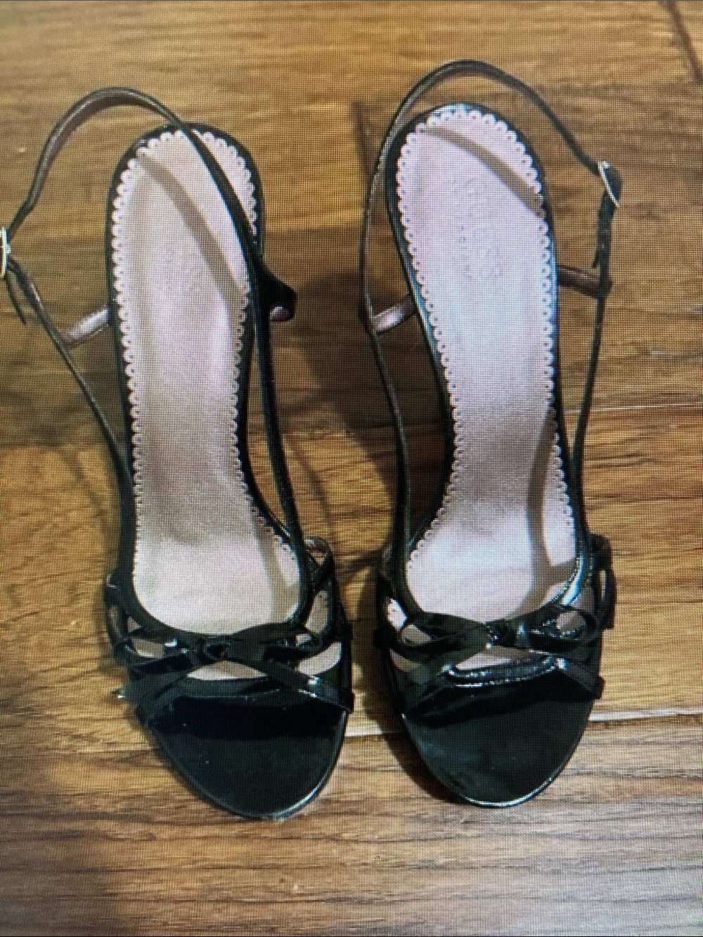 Patent Black Slingback Heels with Bow Detail